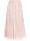 RED VALENTINO PLEATED TULLE MIDI SKIRT