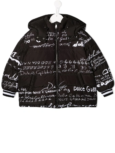 Dolce & Gabbana Kids' Logo Print Padded Coat In Black