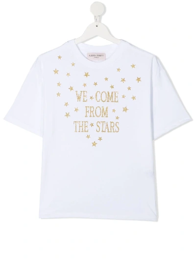 Alberta Ferretti Kids' Glitter Print Cotton Jersey T-shirt In White