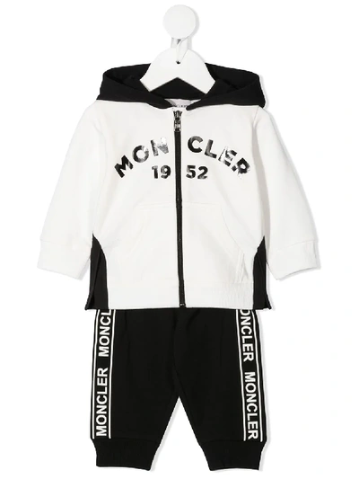 Moncler Babies' Fleece Two-piece Jogging Set W/ Logo Taping In White ,black