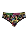 Moschino Neon Graphic Print Briefs In Black Multi