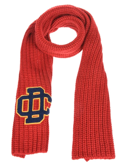 Dsquared2 Logo Detail Rib Knit Scarf In Red