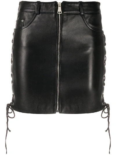 Manokhi Daisy Leather Mini Skirt In Black