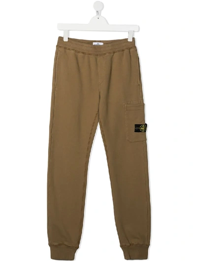 Stone Island Teen Logo Tracksuit Bottoms In Neutrals