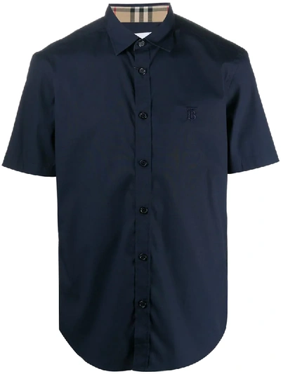 Burberry Embroidered-tb Shirt In Blue