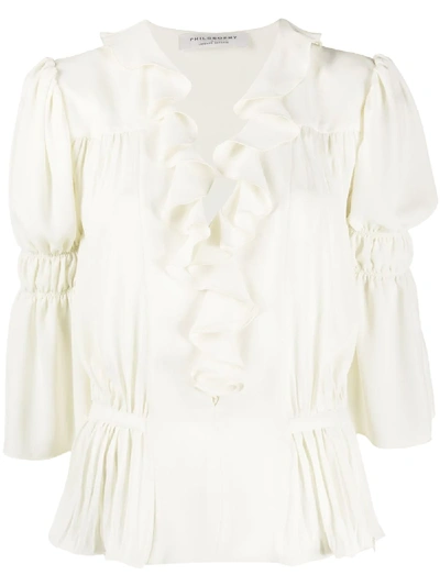 Philosophy Di Lorenzo Serafini Ruffled Tiered-sleeve Blouse In Neutrals