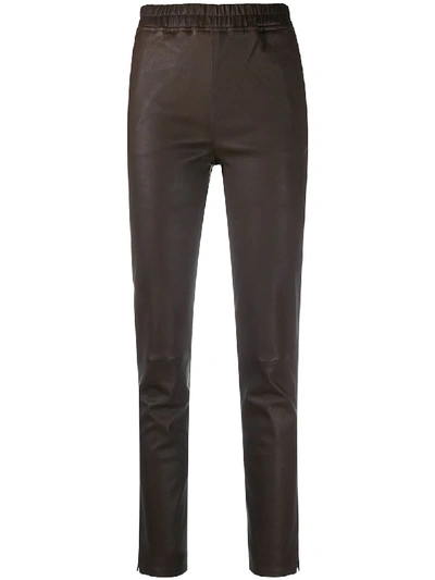 Arma Elasticated Leather Trousers In Brown