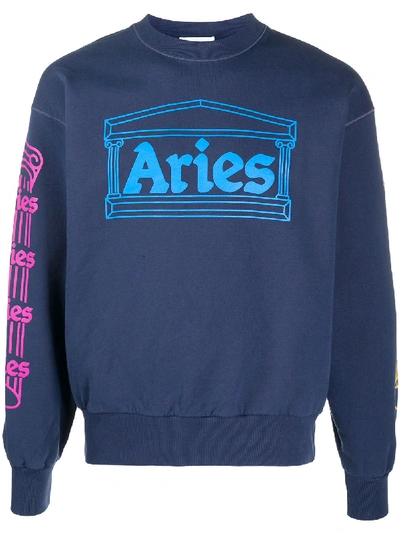 Aries Logo-print Sweatshirt In Blue