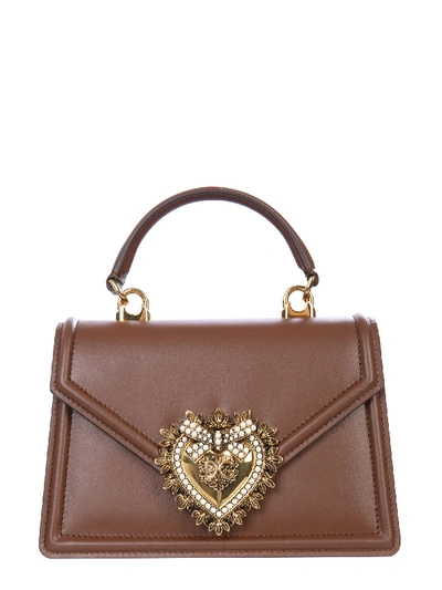 Dolce & Gabbana Devotion Small Brown Leather Handbag