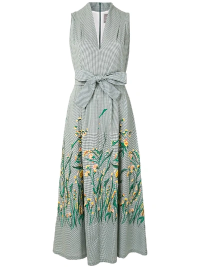 Lela Rose Floral Print Midi Dress In Green