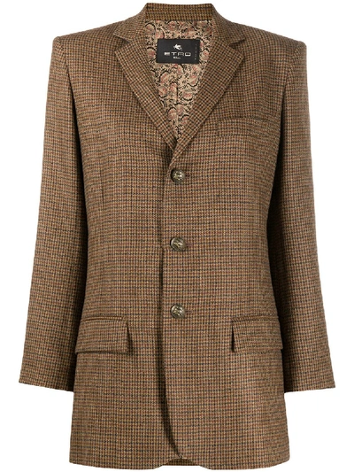 Etro Check Single-breasted Blazer In Braun