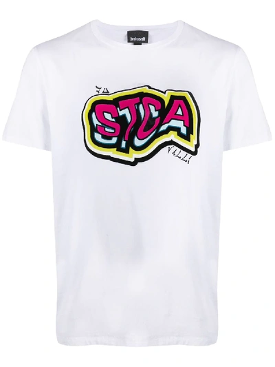 Just Cavalli Graffiti Logo-print T-shirt In White