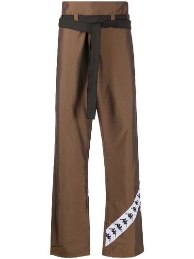 Kappa Waist-tied Wide Leg Trousers In Brown