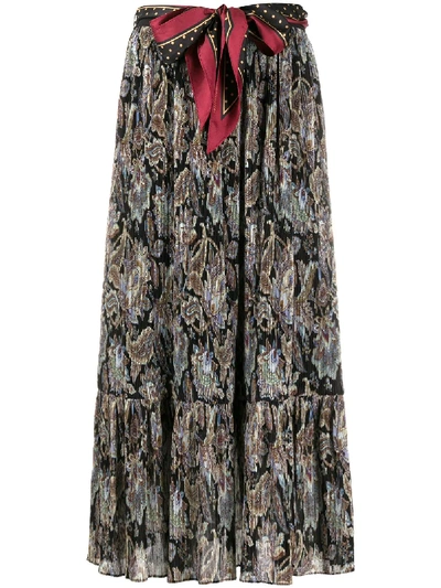 Zimmermann Ladybeetle Pleated Floral-print Georgette Skirt In Black