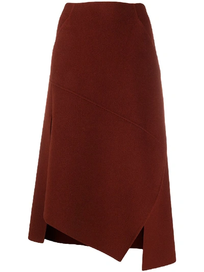 Odeeh Asymmetric Panel Wool Skirt In Red