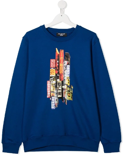 Neil Barrett Teen Graphic-print Cotton Sweatshirt In Blue