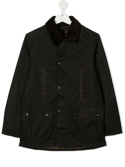 Barbour Logo-embroidered Waxed Jacket In 绿色