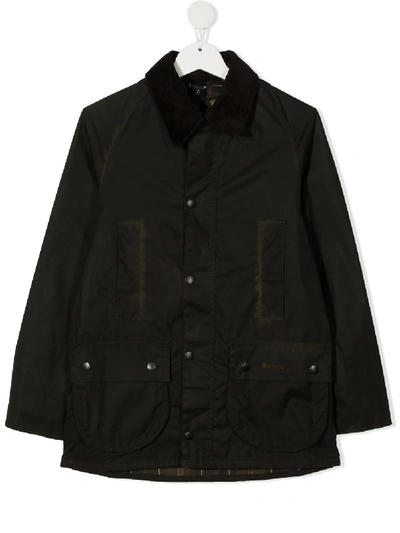 Barbour Kids' Logo-embroidered Waxed Jacket In 绿色