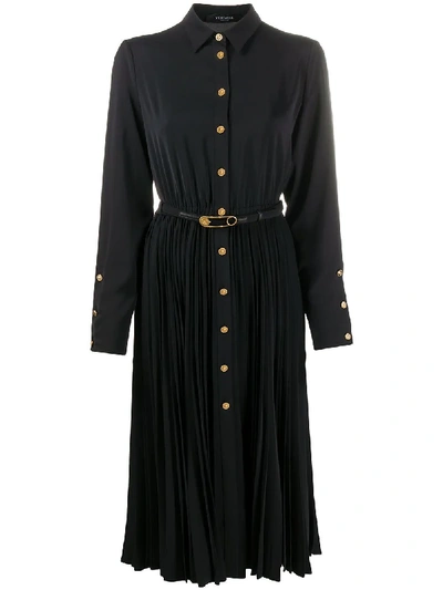 Versace Pleated Shirt Dress In Black