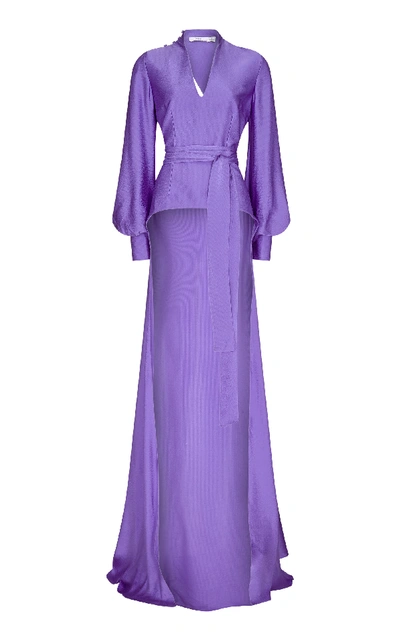 Safiyaa Cedella Hammered Silk Long Top In Purple