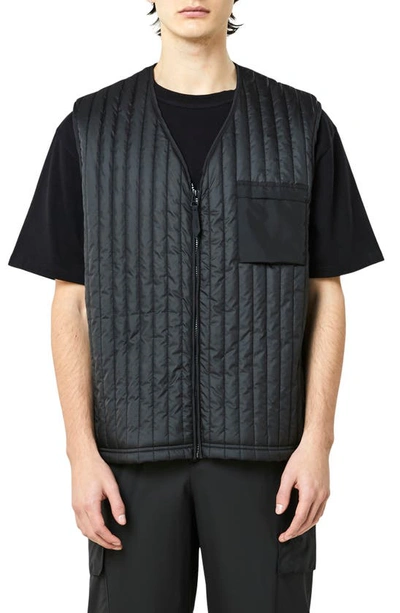 Rains Black Polyester Quilted Vest In Grey