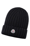 Moncler Rib Virgin Wool Beanie In 999 Black