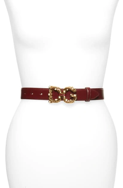 Dolce & Gabbana Vintage Queen Dg Amore Leather Belt In Bordeaux