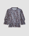 ANN TAYLOR SNAKE PRINT CINCHED RUFFLE TOP,539860