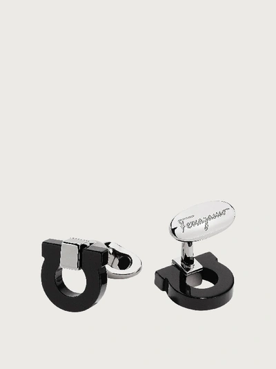 Ferragamo Mosaico Gancio Two-tone Cufflinks In Silver