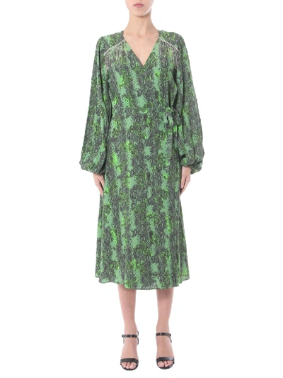 Rotate Birger Christensen Women's Kira Python Print Puff-sleeve Midi Wrap Dress In Green