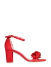 Stuart Weitzman Nearly Flowe Red Suede Sandals In Red