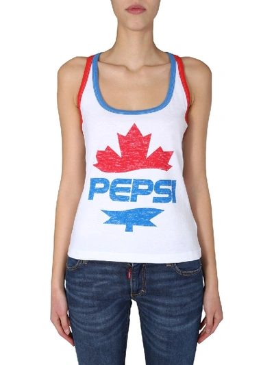 Dsquared2 Pepsi Print Cotton Jersey Tank Top In White