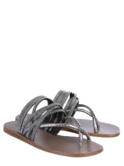 Brunello Cucinelli Precious Strap Silver Leather Sandals
