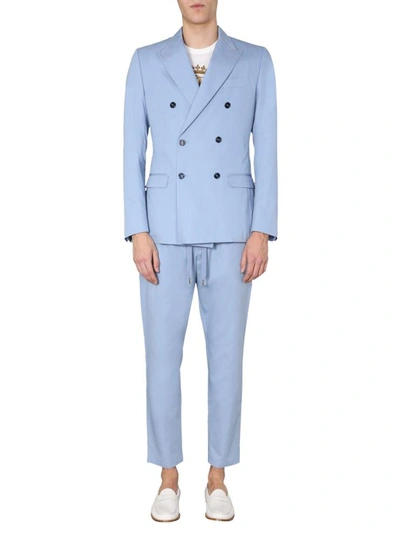 Dolce & Gabbana Double-breasted Taormina Suit In Cotton And Silk In Baby Blue