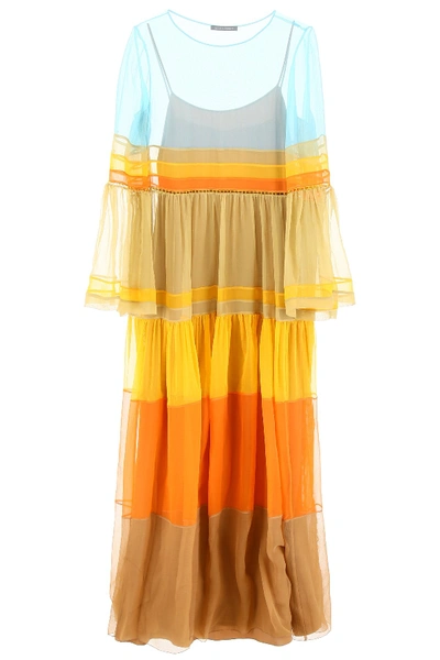 Alberta Ferretti Multicolor Dress In Yellow,orange,light Blue