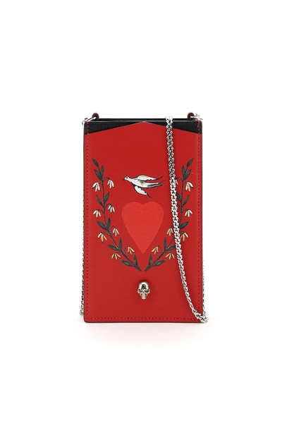 Alexander Mcqueen Phone Case With Print And Chain In Red Multi Black