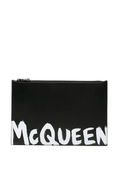 Alexander Mcqueen Leather Pouch With Logo In Black,white