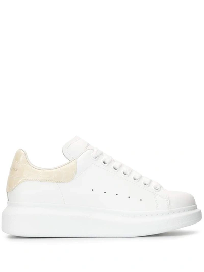 Alexander Mcqueen Croc-embossed Leather Trim Collar Oversized Trainers In White