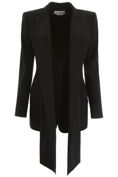 Alexander Mcqueen Tuxedo Jacket With Scarf In Black