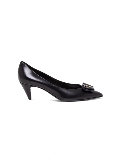 Saint Laurent Anais Pumps With Leather Bow In Black