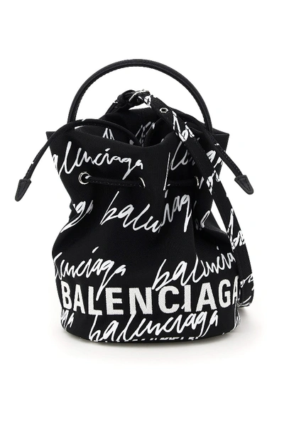 Balenciaga Extra Small Wheel Logo Bucket Bag In Black/ White