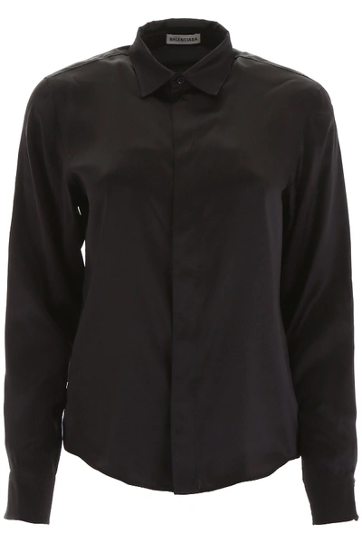 Balenciaga Silk Satin Button-front Shirt In Black