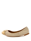Tory Burch Minnie Metallic Cap-toe Ballet Flat In Beige