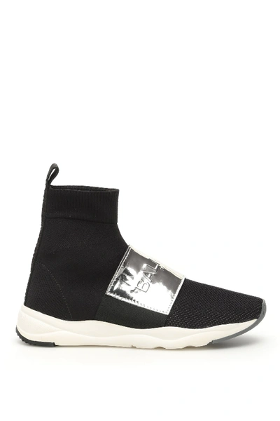 Balmain Running Cameron Knit Trainers In Black,silver,white