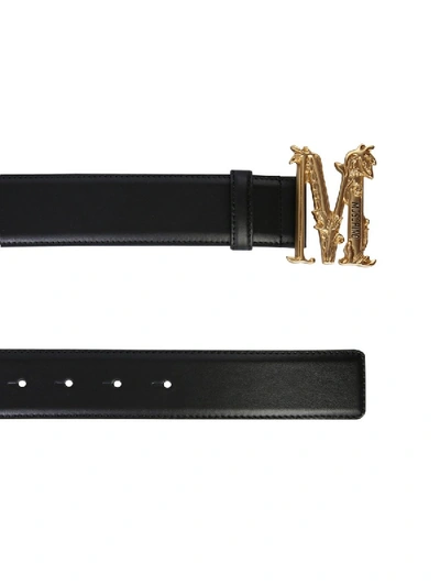 Moschino Logo Slim Leather Belt In Black