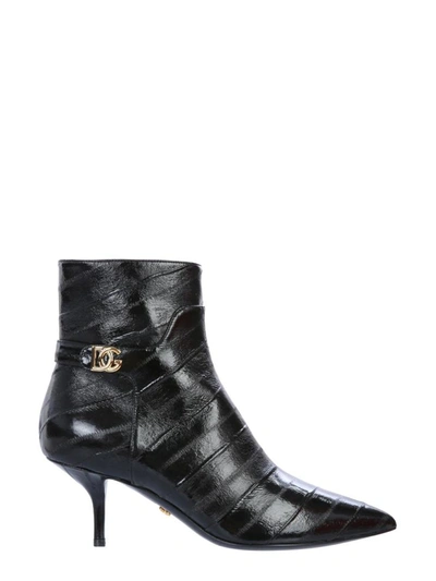 Dolce & Gabbana Cardinale Crossed Logo Ankle Boots In Black
