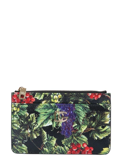 Dolce & Gabbana Printed Leather Dg Card Holder In Multicolor