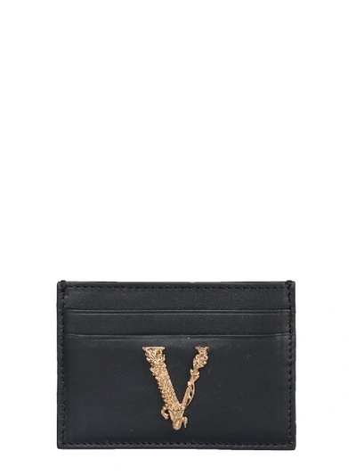 Versace Card Holder With Virtus Logo In Nero