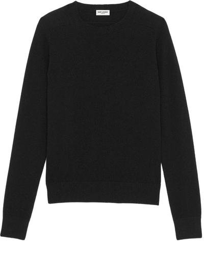 Saint Laurent Black Cashmere Sweater With Logo Patch