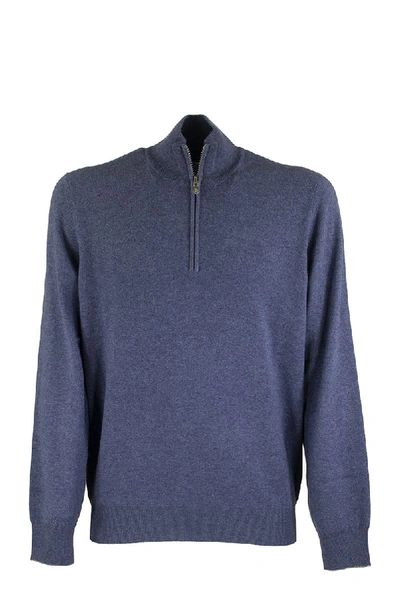 Brunello Cucinelli Cashmere Turtleneck Sweater With Zipper In Blue